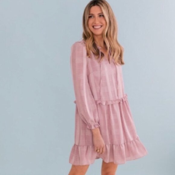 Gal Meets Glam Emmeline Ruffle Long Sleeve Dress‎ in Wild Orchid Pink sz 0 - Picture 1 of 5